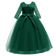 thumbnail image 4 of IDOPIP Flower Girls Vintage Floral Lace Dress 3/4 Sleeve Floor Length Tulle Dresses Wedding Party Evening Formal Pegeant Dance Prom Ball Gown 11-12 Years,Blackish Green, 4 of 8