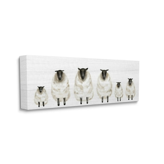 Stupell Industries Fluffy Farm Sheep Minimal White Plank Pattern Animals & Insects Painting Gallery Wrapped Canvas Art Print Wall Art, 17 x 40