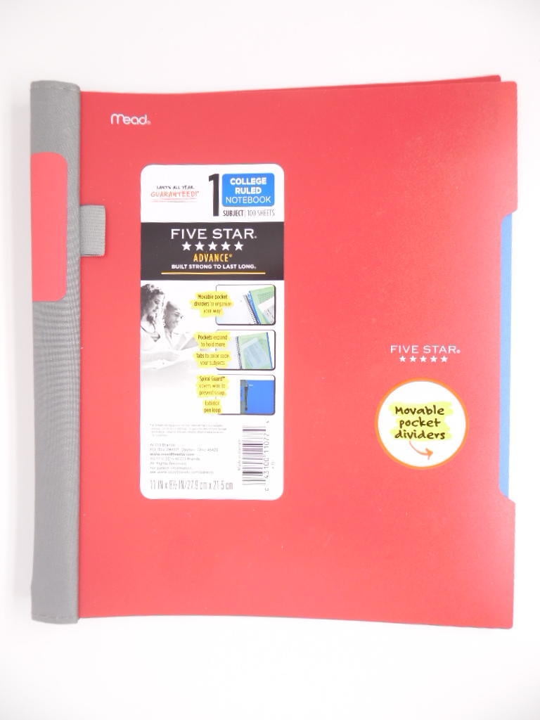 Mead Five Star Advance 1 Subject College Ruled Notebook 100 Sheets Color Varies