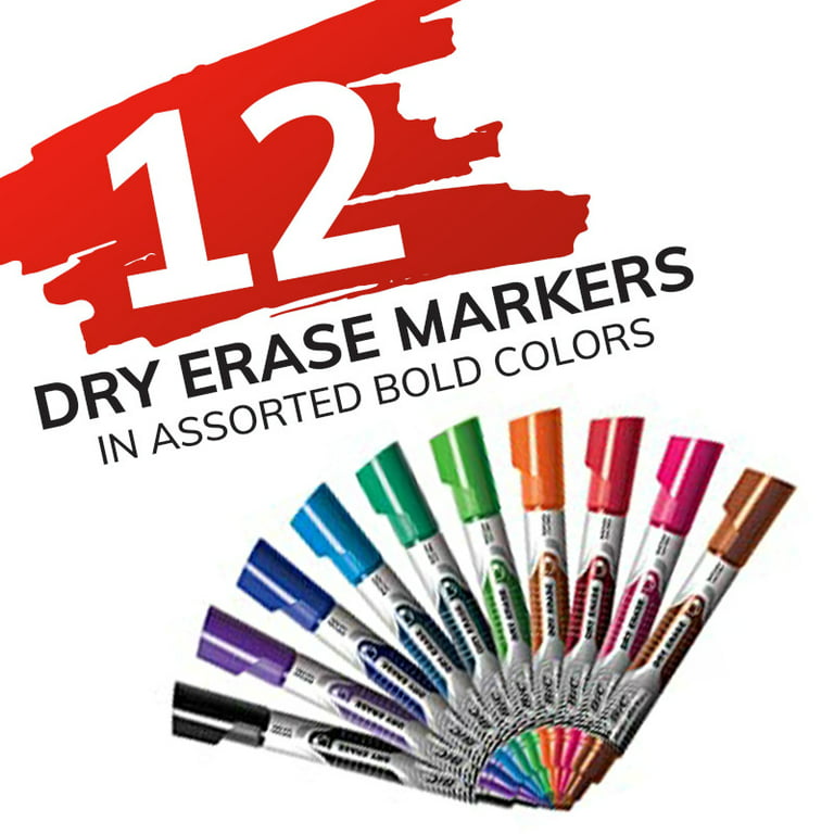 Arteza Dry Erase Markers, Pack of 36 with Fine Tip, 12 Assorted Colors with Low