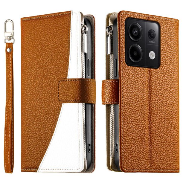 Funda cartera GANGXUN para Xiaomi Redmi Note 13 Pro 5G , cuero PU con tarjetero, cremallera, correa de mano, soporte y protección 1220°