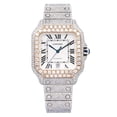thumbnail image 1 of Pre-Owned Cartier Santos 39.8MM WSSA0009 Silver Roman Dial Rose Gold Diamond Bezel Stainless Steel Full Diamond Bracelet 17.96ct, 1 of 7