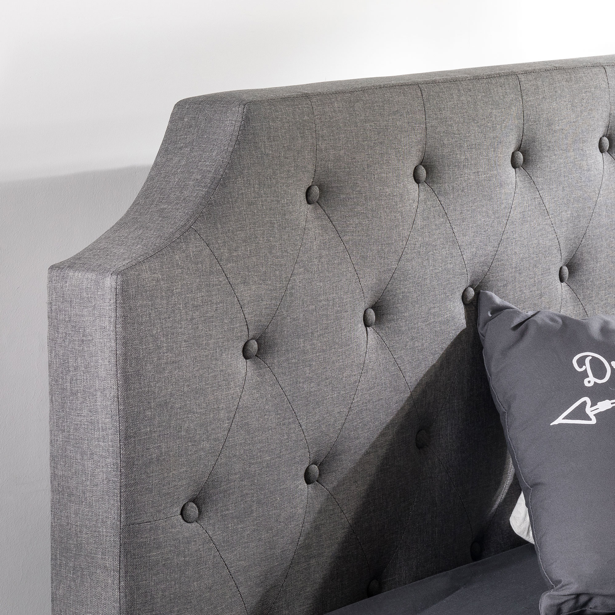 Mellow MAVN Upholstered Platform Bed, Modern Tufted Headboard, Real Wooden Slats and Legs, Dark Grey, Full