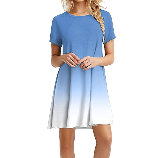 WILLBEST Vestidos Casuales para Mujer Cortos Vestidos Casuales de Verano para Mujer Vestidos de Verano de Manga Corta Vestidos Casuales Tipo Camiseta Faldas de Playa Mini Vestidos Extra Grande