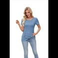 thumbnail image 4 of Blusas Lisas de Cuello Redondo y Corta para Mujer, 2025, Nuevas Blusas Sueltas de Verano, Lindas, Azules, Talla S, 4 of 10