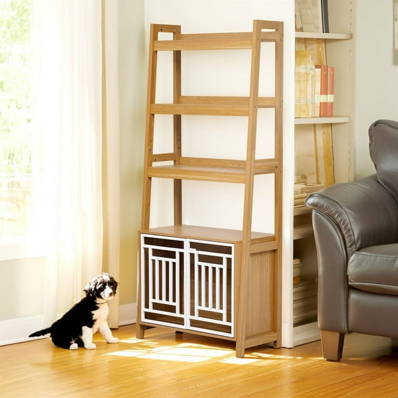 Demi Bonn 32" Wood Dog Crate with Display Shelf Storage, Multi-Functional Dog Kennel for Indoor Dogs, Beige