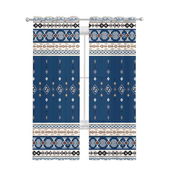 Navy Blue Boho Sheer Curtains 63 Inch Length 2 Panels Set for Living Room/Bedroom, Vintage Ethnic Tribe Abstract Art Kitchen Curtains Grommet Semi-Sheer Curtains Drapes Window Treatments 42"x63"x2
