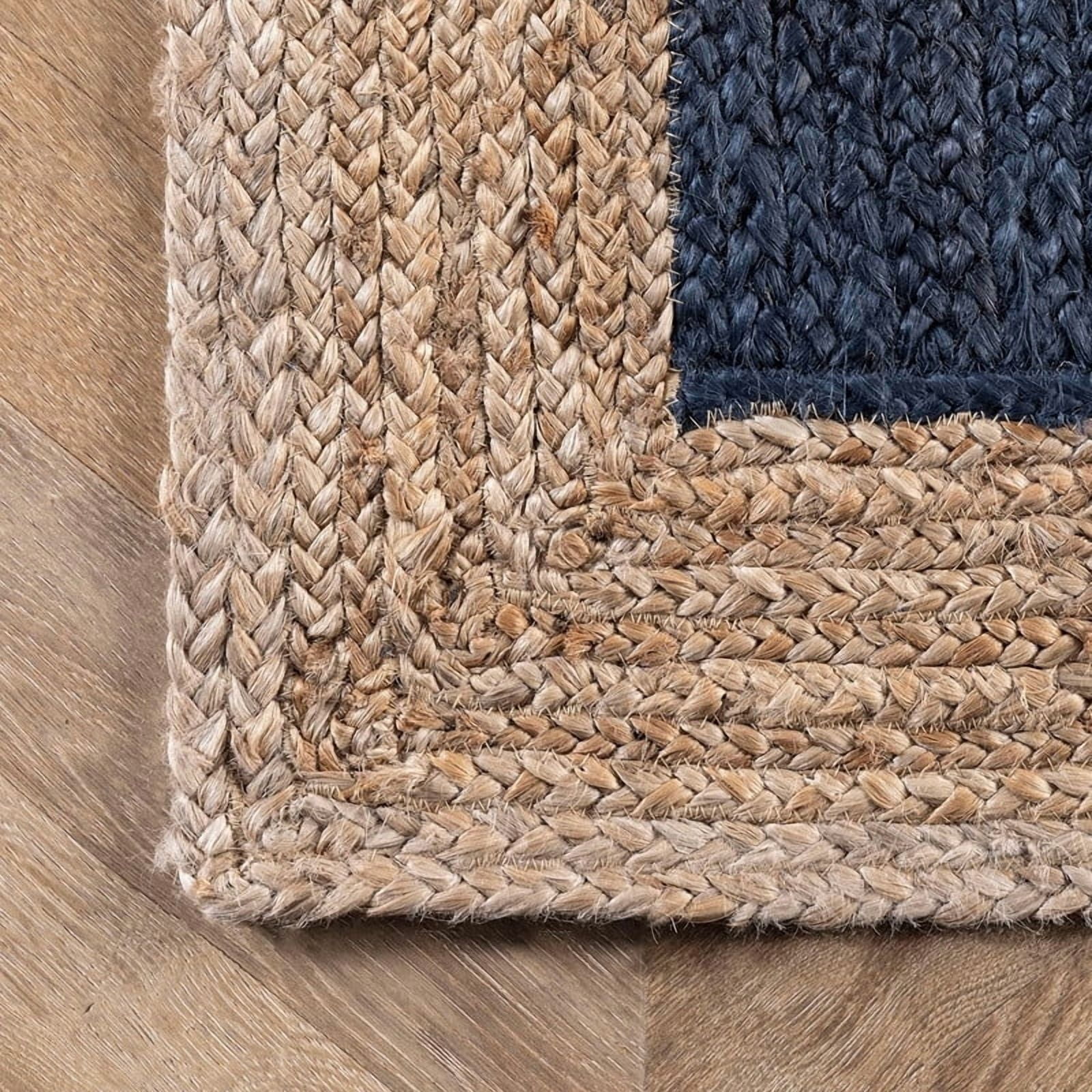 7x11Ft Inner Navy Blue Jute Area Rug | Handmade | Solid Farmhouse Design | Natural Jute Rug for Living Room | Dining Room | Bedroom | Kitchen | Hallway | Entryway