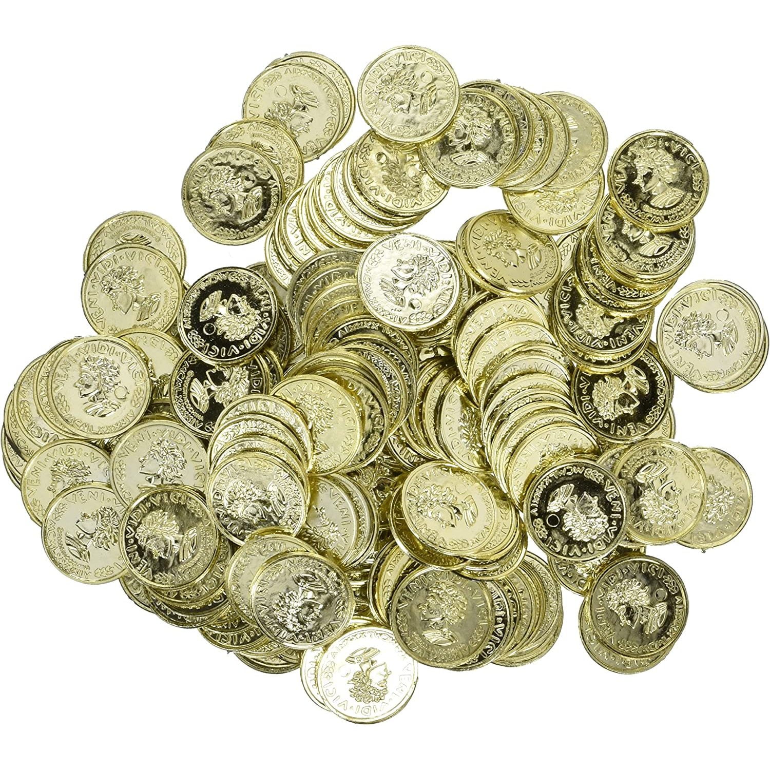 Plastic Gold Coin Treasure of 288 Coins, Pack of 288 plastic gold coins