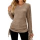 thumbnail image 1 of Mujer Manga Larga Cordón Lateral Tops Otoño Invierno Casual Moda Color Puro Cuello En V Camisa Para El Trabajo Café XL, 1 of 6