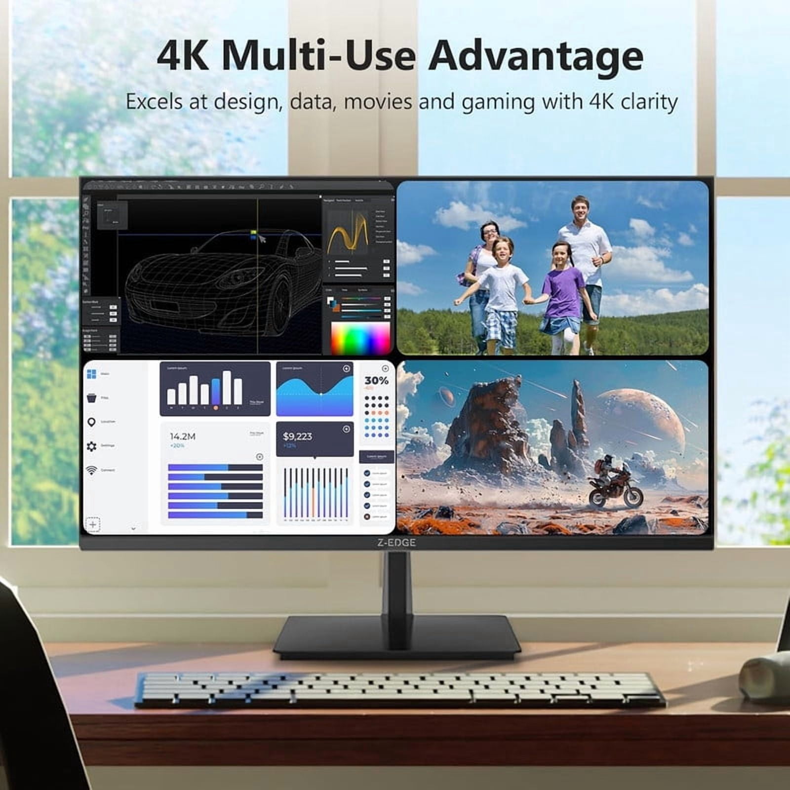 Z-EDGE 27 Inch 4K Monitor, Gaming Monitor, UHD 2160P IPS Display, AMD FreeSync, HDR Support, VESA Mount Compatible, Black