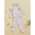 thumbnail image 3 of Suealasg Baby Girls 3pcs Pants Sets Long Sleeve Flower Print Romper Trousers Headband Sets 3 6 12 18 Months Infant Spring Casual Outfits, 3 of 7