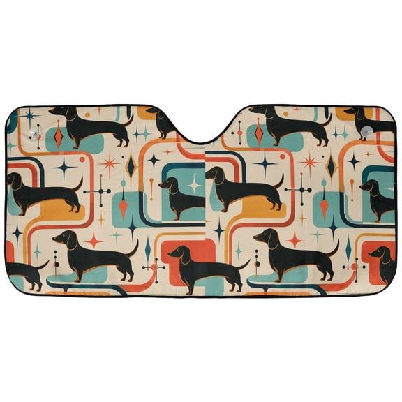 Emacom Ltd _Retro Dachshund Windshield Sun Shade, Mid Century Modern Wiener Dog Car Sunshade, Doxie Front Window Sun Visor Protector
