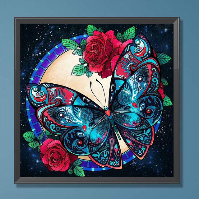 Cuadros Decorativos Pintura de diamante 5D DIY Kit de taladro redondo completo Flor Mariposa Arte Artesanal (B6902) Wdftyju embutido en tela