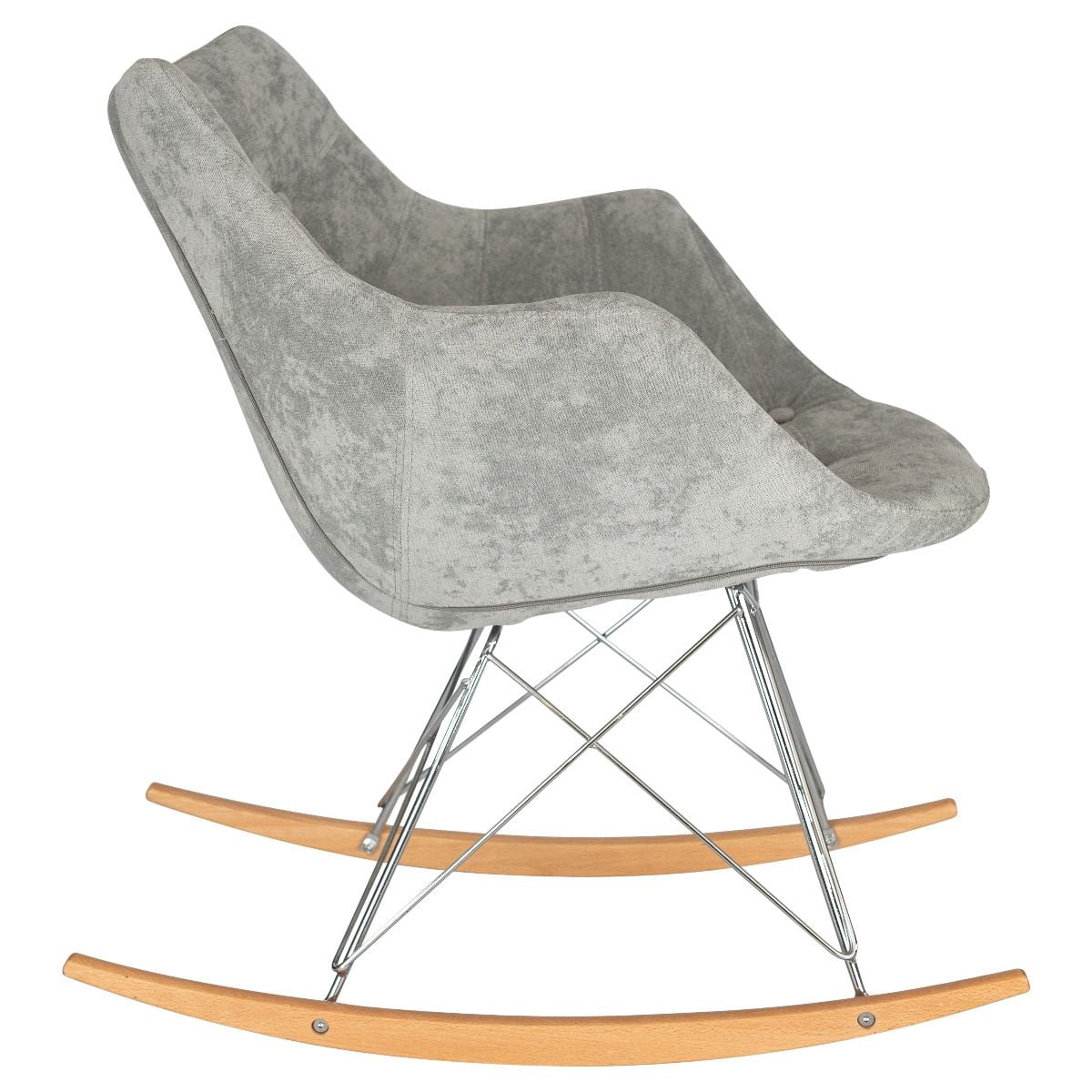 Modern Upholstered Rocking Chair – Small Accent Chair for Nursery, Kids, or Living Room | Nursing Chair with Curved Back & Wood Rocker Legs, French Silver