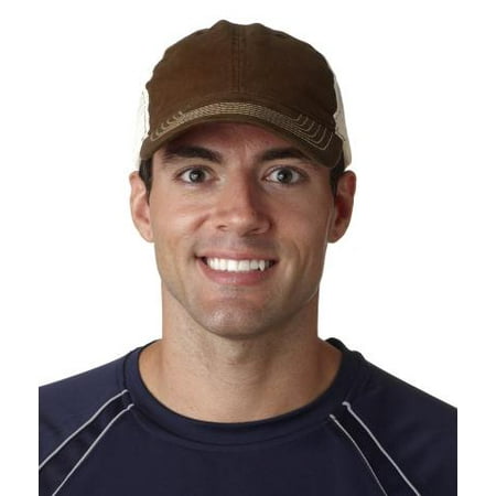 Unconstructed Cotton Twill Sandwich Cap - Ultraclub-Classic Cut Washed Brushed Cotton Twill Unconstructed Trucker Cap-8114