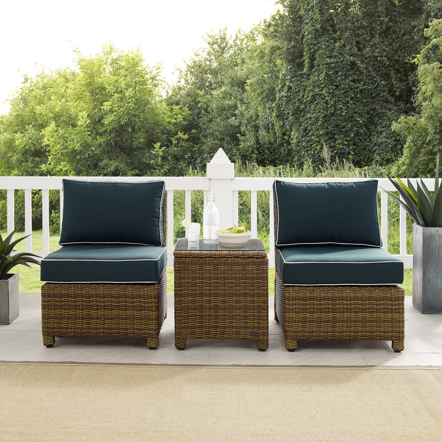 Crosley Furniture Bradenton 3PC Wicker & Fabric Outdoor Chair Set in Navy/Brown - image 2 of 6