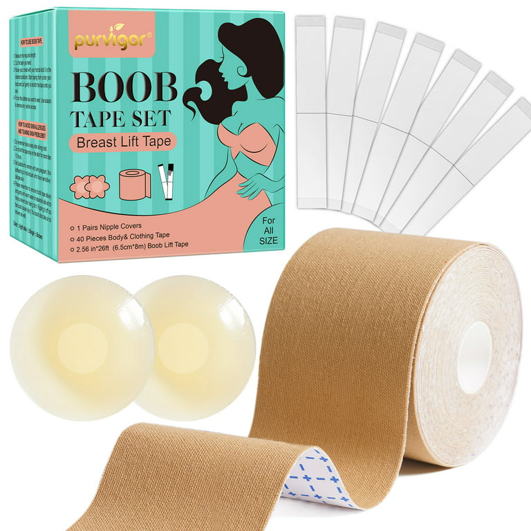 Purgigor Boob Tape, 6.5cm*8m For all Size，Extra-Long Roll Invisible Breast  Lift Tape Skin-Friendly Waterproof Sweatproof Beige