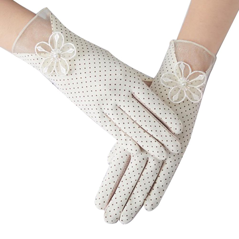 Chuangdi 2 Pairs Summer Women Lace Cotton Short Screentouch Gloves Sun UV Protection Driving Gloves