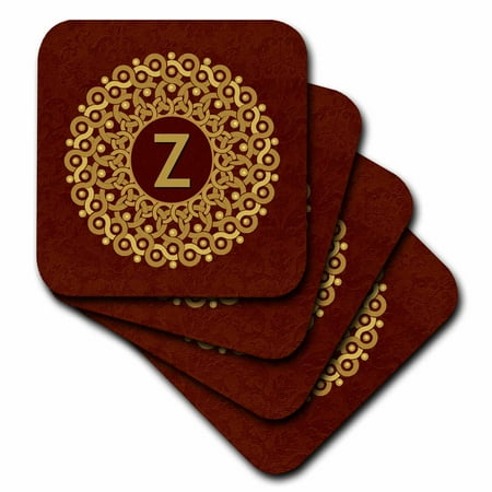 

3dRose Monogram Z tan and coffee mandala on warm chocolate muted grunge damask Soft Coasters set of 8
