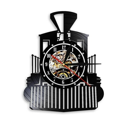 Vintage Steam Locomotive Wall Clock Locomotive Train Vinyl Record Wall Clock Express Train Transportation Railroad Wall Decor Without LED