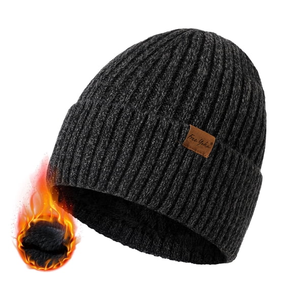 Freeyoka Men's Winter Beanie, Fleece Lined Knit Hat, Soft Warm Stretch Fit Cuffed Skull Cap