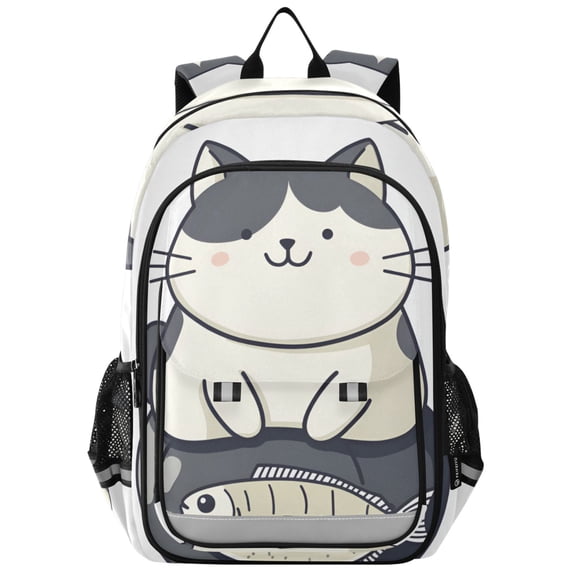 FORMRS Unisex School Backpack 17" Student Travel Bag with Laptop Compartment, Black Cute Cat