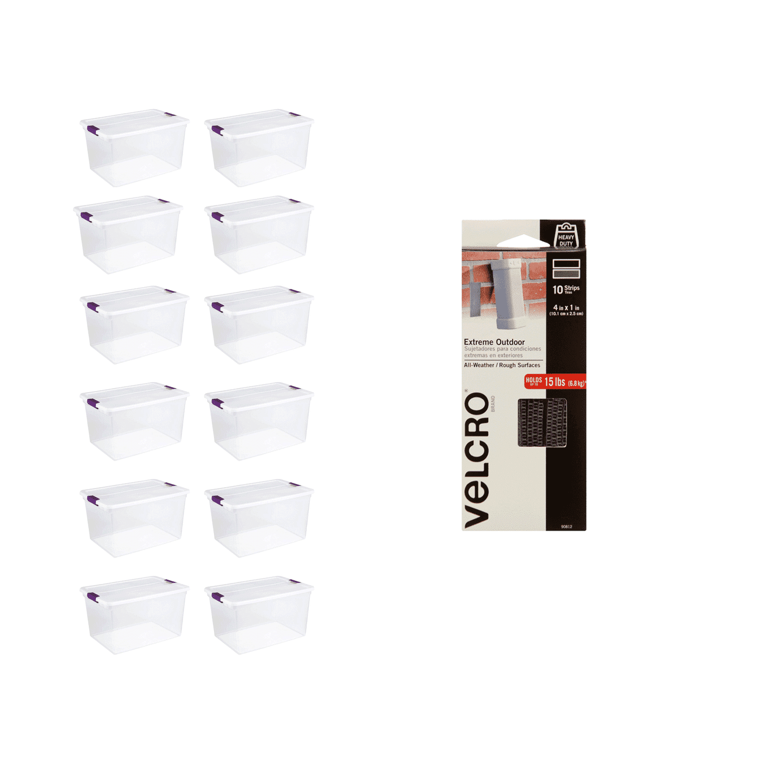 Sterilite 66 Qt Storage Box (12 Pack) Bundled with VELCRO? Brand (10 