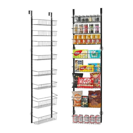 8-Tier Over the Door Pantry Organizer - Adjustable Kitchen Hanging Shelves - Large Capacity Spice Rack - Fits Most Doors