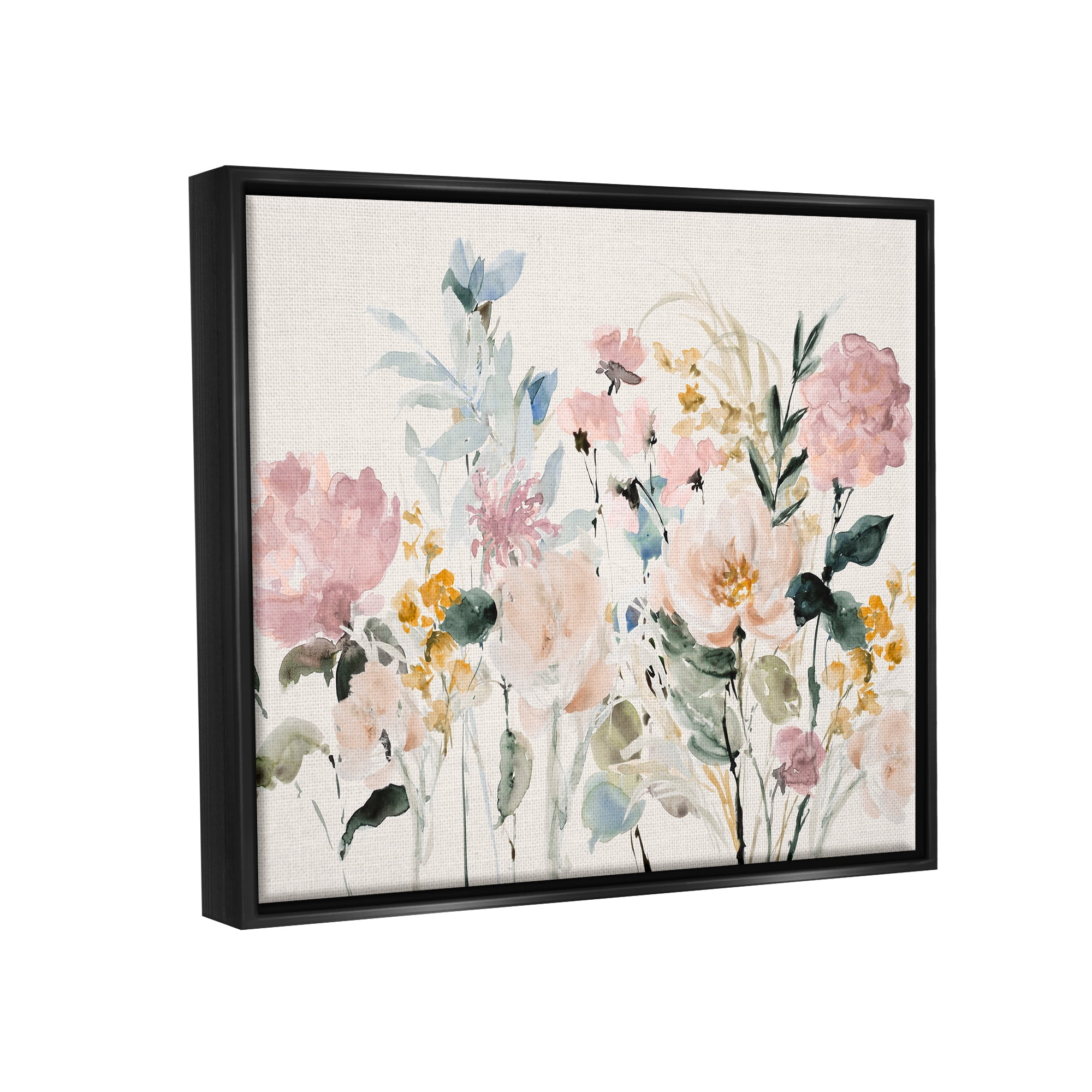 Stupell Industries Pastel Spring Flowers Botanical & Floral Painting Black Floater Framed Canvas Art Print Wall Art, 31 x 25