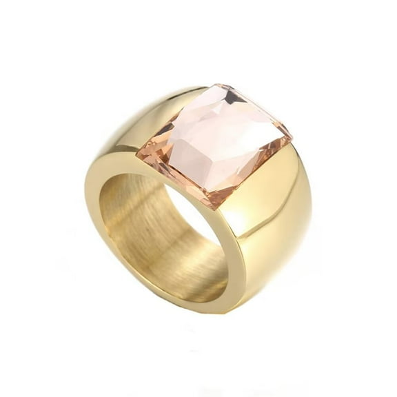 HIJONES Women's 10mm Wide Gemstone Ring Stainless Steel Exaggerated Diamond Engagement Band Ring Gold Plated Champagne Size 10