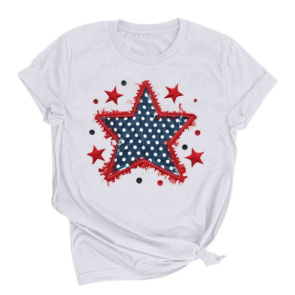 yillto Womens Independence Day Tops Star Graphic Short Sleeve Shirts Crew Neck Causal Tshirts Clothes