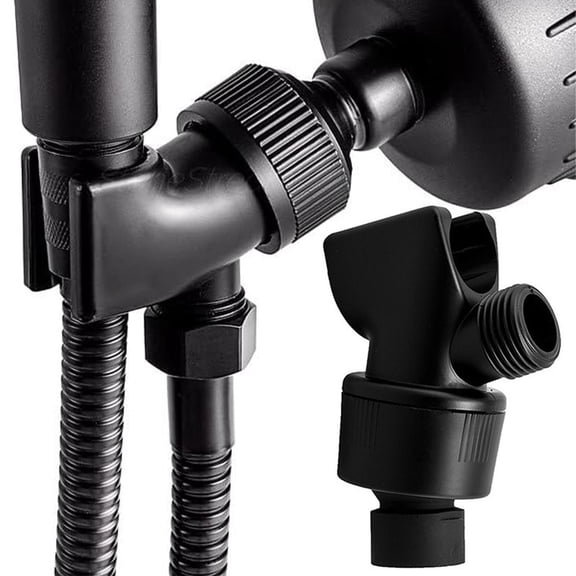 Adjustable Wall Mount Shower Head Holder Bracket, Metal Handheld Shower Arm Mount with Stainless Steel Gasket, for Bathroom, Black, By Preplabs
