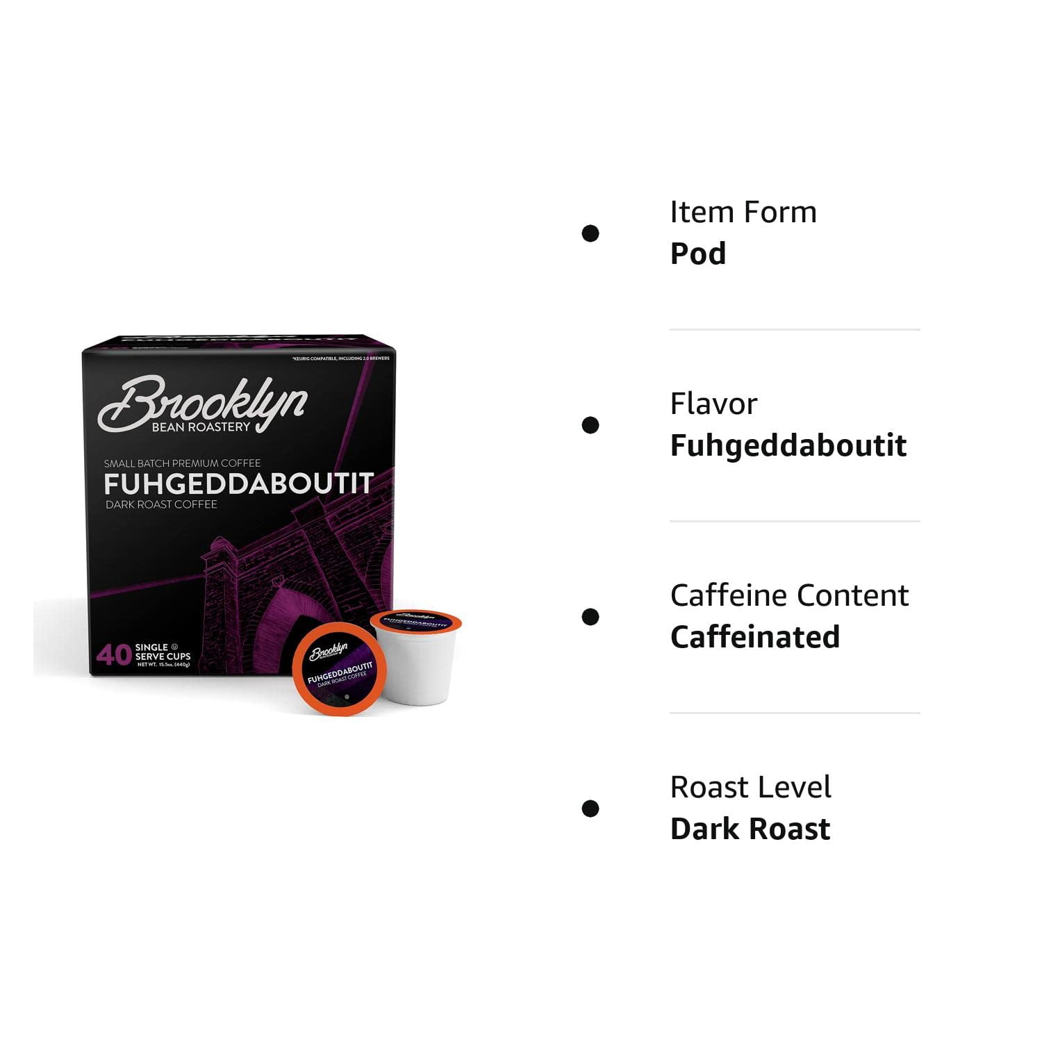 Brooklyn Bean Roastery Fuhgeddaboutit Coffee Pods for Single-Serve Coffee Brewers, 40-Pack