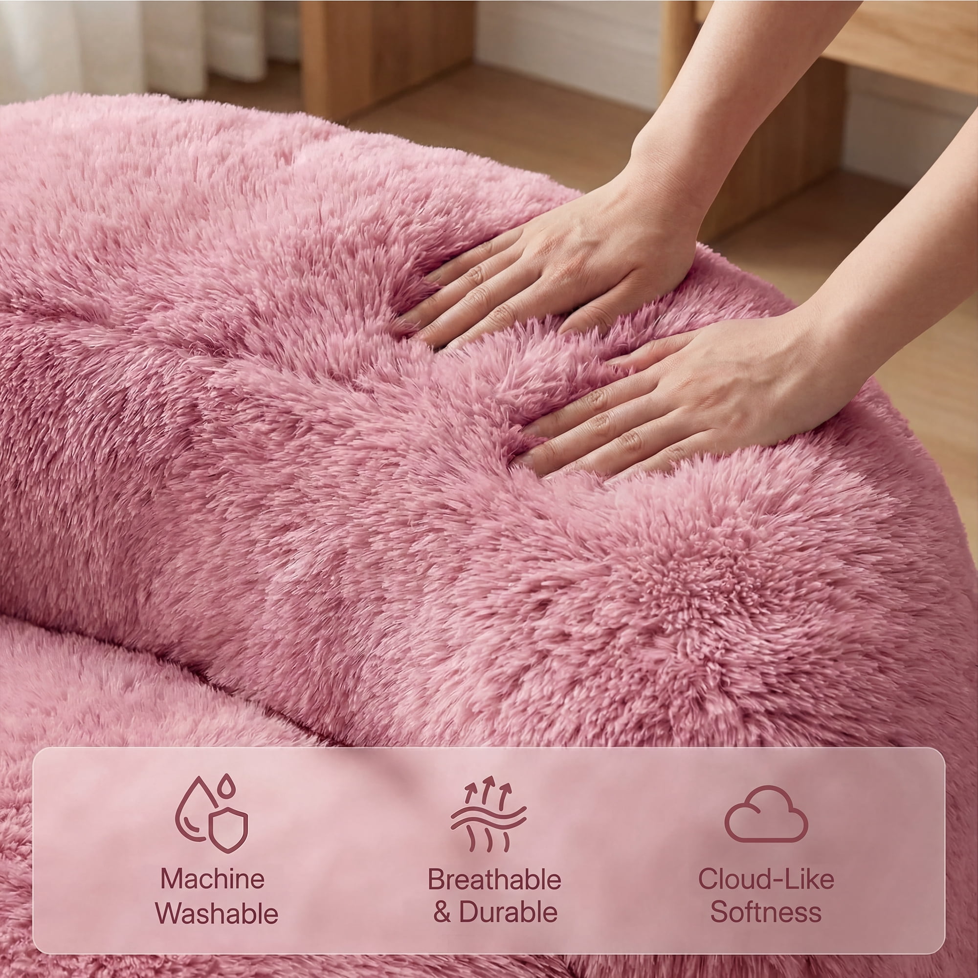 Fulsmile Bean Bag Chair Large Plush Chairs for Adults Giant Beanbag Chair Bean Bag Sofa with Stuffed Memory Foam Oversized Bean Lounger Chair for Reading Gaming Relaxing, Pink