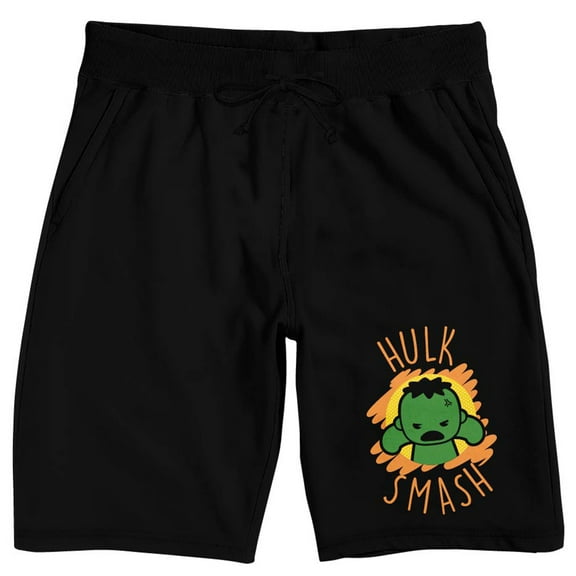 Marvel Kawaii Hulk Smash Men's Black Sleep Pajama Shorts-Medium