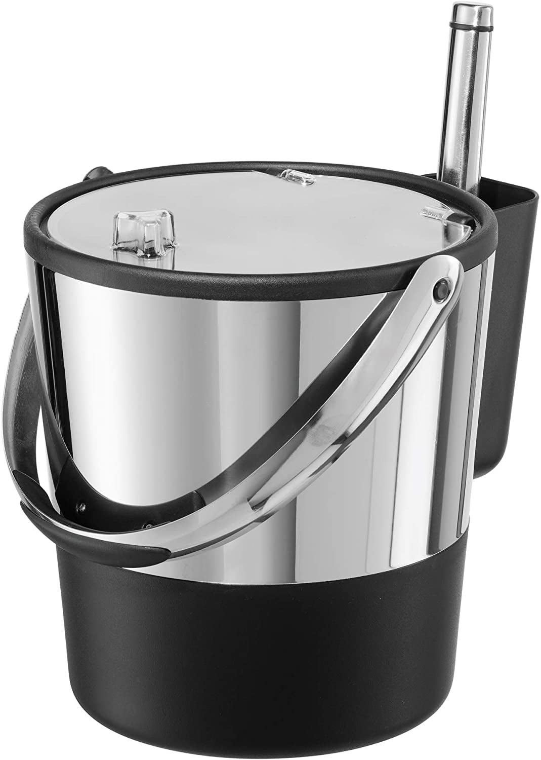 Stainless Steel Ice Bucket with Integrated Scoop Holder, Double-Walled Insulated Ice Bucket with Lid & Scoop, Modern Black & Silver Bar Tool for Party