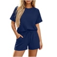 thumbnail image 2 of Dagugfen Womens Athletic Sets Crew Neck Short Sleeve Tees Drawstring Elastic Waist Shorts with Pockets Breathable Outdoor Workout Running Sets, 2 of 6