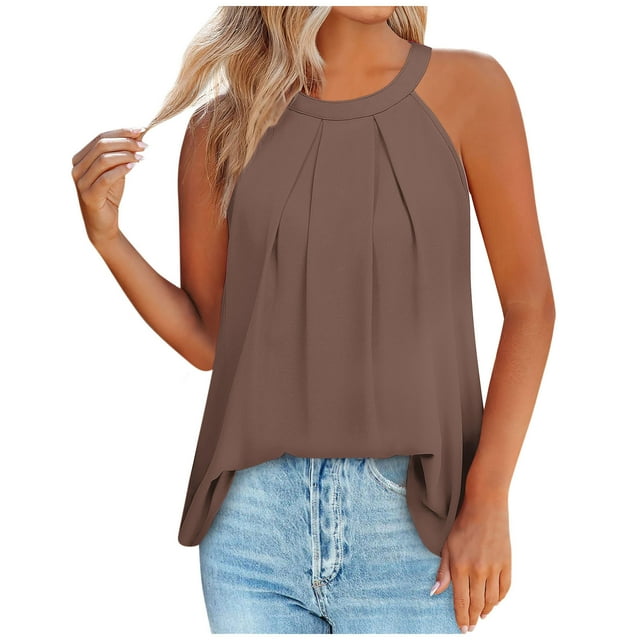 Timegard Tank Tops for Women Crew Neck Ruched Back Button Comfy Casual Sleeveless Tops Tees Blouses