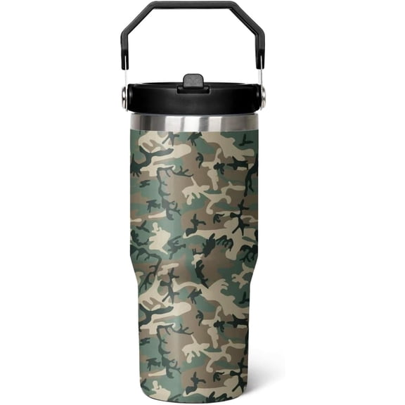 Hunting 30 oz Tumbler, Camo Leak Proof Insulated Flip Straw Handle, 30oz Gift for Adults