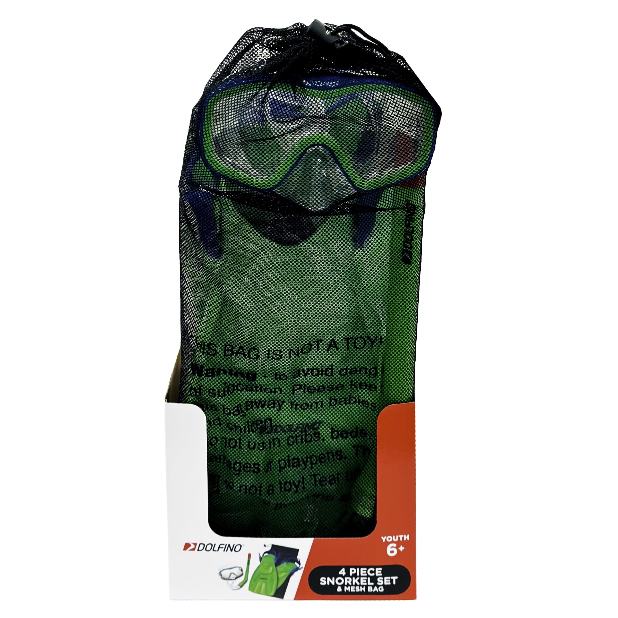 (2 pack) Dolfino Youth 5-Piece Open Swim and Snorkel Set for Children, Green, Unisex
