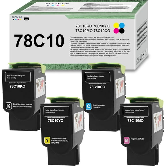 78C10K0 78C10Y0 78C10M0 78C10C0 Toner Cartridge Replacement for Lexmark CS421 CS421DN CX421ADN CS521 CX521 CS521DN CS522 CX522 CS522DE CS622 CX622 CX622ADE CX625
