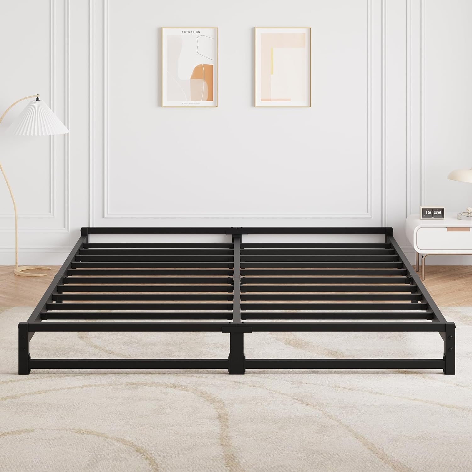 Homhougo 6 Inch Full Size Bed Frame Heavy Duty Metal Platform Bed Frame with Steel Slat Support, Mattress Foundation, No Box Spring Needed, Noise Free, Black (Full)