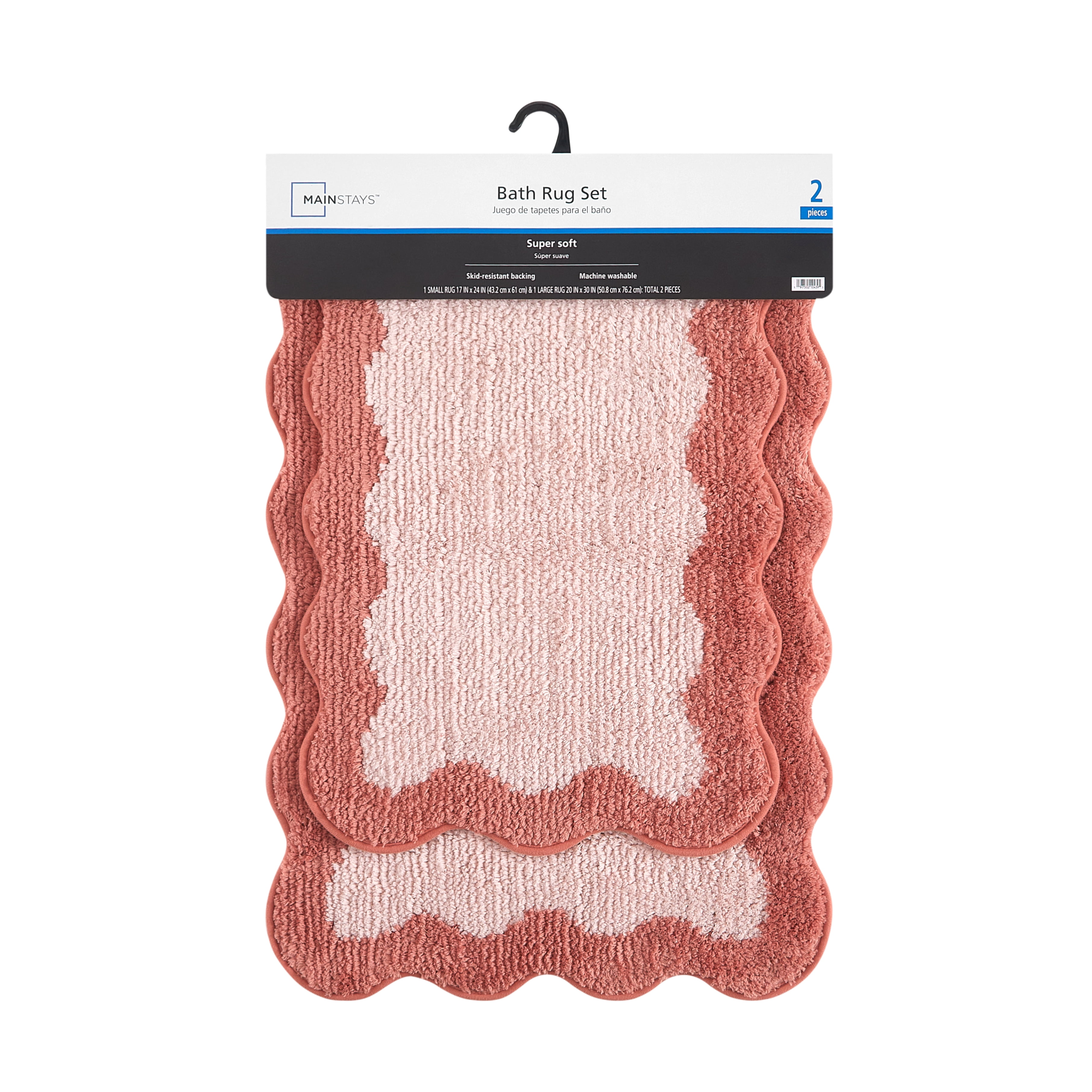 Mainstays 2-Piece Scallop Bath Rug Set, Terracotta, 17 in x 24 in & 20 in x 30 in