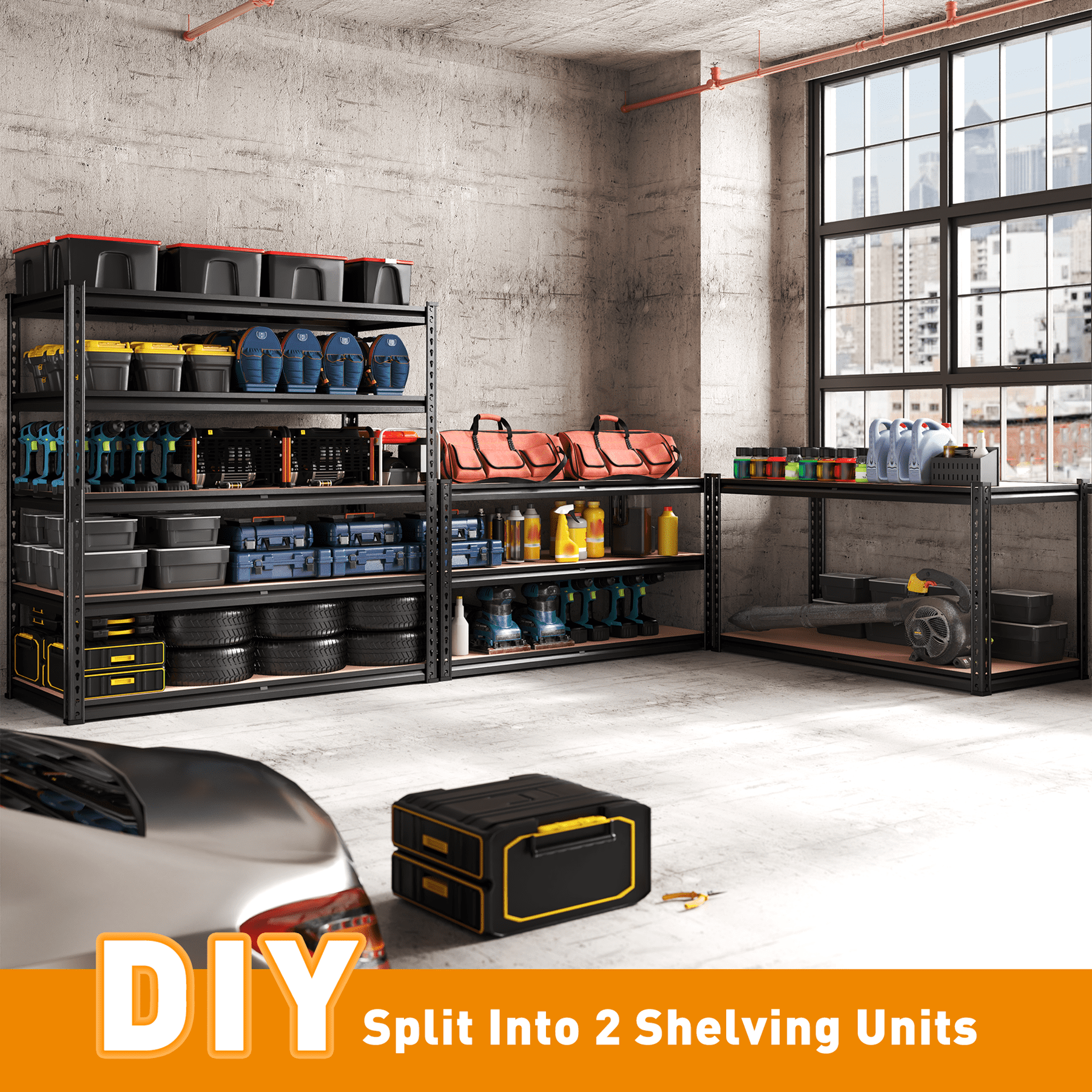 REIBII 2250LBS Garage Storage Shelves Heavy Duty Shelving Units 5-Tier Adjustable Metal Shelf