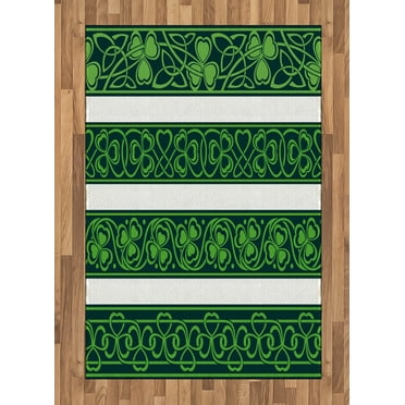 Irish Area Rug, Shamrock Borders Gaelic Nature Botany Theme Trefoils Swirls, Flat Woven Accent Rug for Living Room Bedroom Dining Room, 2.6' x 5', Forest Green, by Ambesonne