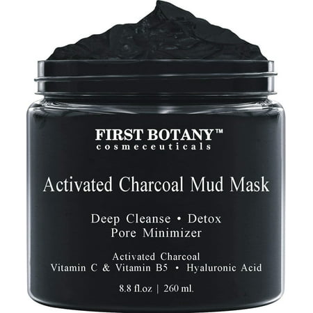Activated Charcoal Mud Mask 8.8 fl oz. - For Deep Cleansing & Exfoliation, Pore Minimizer & Reduces Wrinkles, Acne Scars, Blackhead Remover & Anti Cellulite Treatment, Face Mask & Facial (Best Way To Reduce Pore Size On Face)
