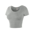 thumbnail image 2 of A2Y Women's Basic Ribbed Short Sleeve Rayon Crew Neck Fitted Crop Top Tee Heather Grey L, 2 of 5