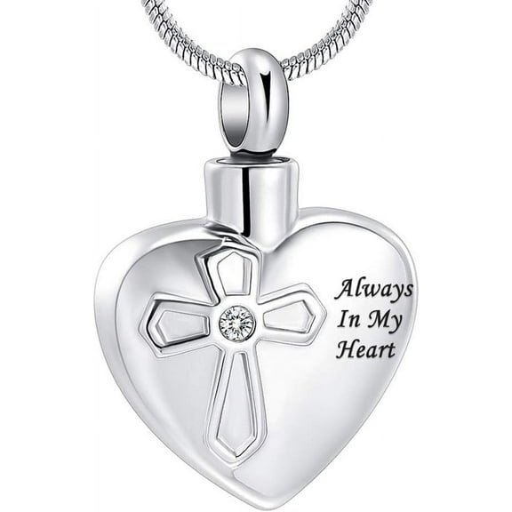 Cross Cremation Jewelry Urn Necklace for Ashes for Women Always In My Heart Keepsake Pendant Necklace
