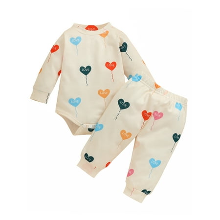 

One opening Newborn Toddler Baby Boy Girl Valentines Day Sweatshirts Outfits Long Sleeve Heart Pullover Tops + Long Pants 2 Pcs Clothes
